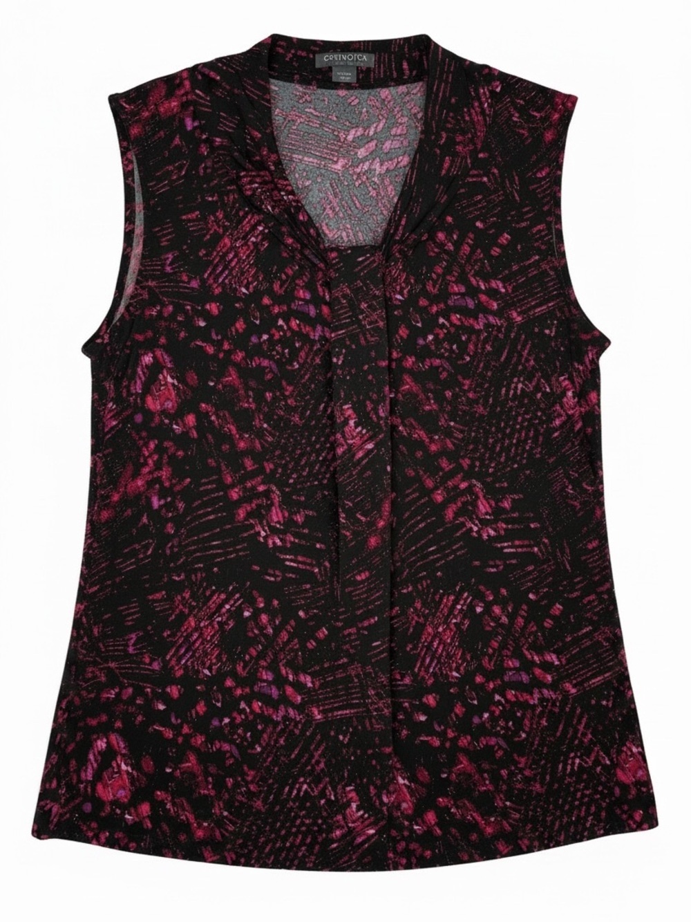 Covington Sz L Black & Magenta Sleeveless V-Neck Print Top | EUC
